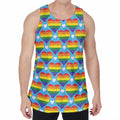 LGBT Pride Rainbow Heart Pattern Print Men's Velvet Tank Top
