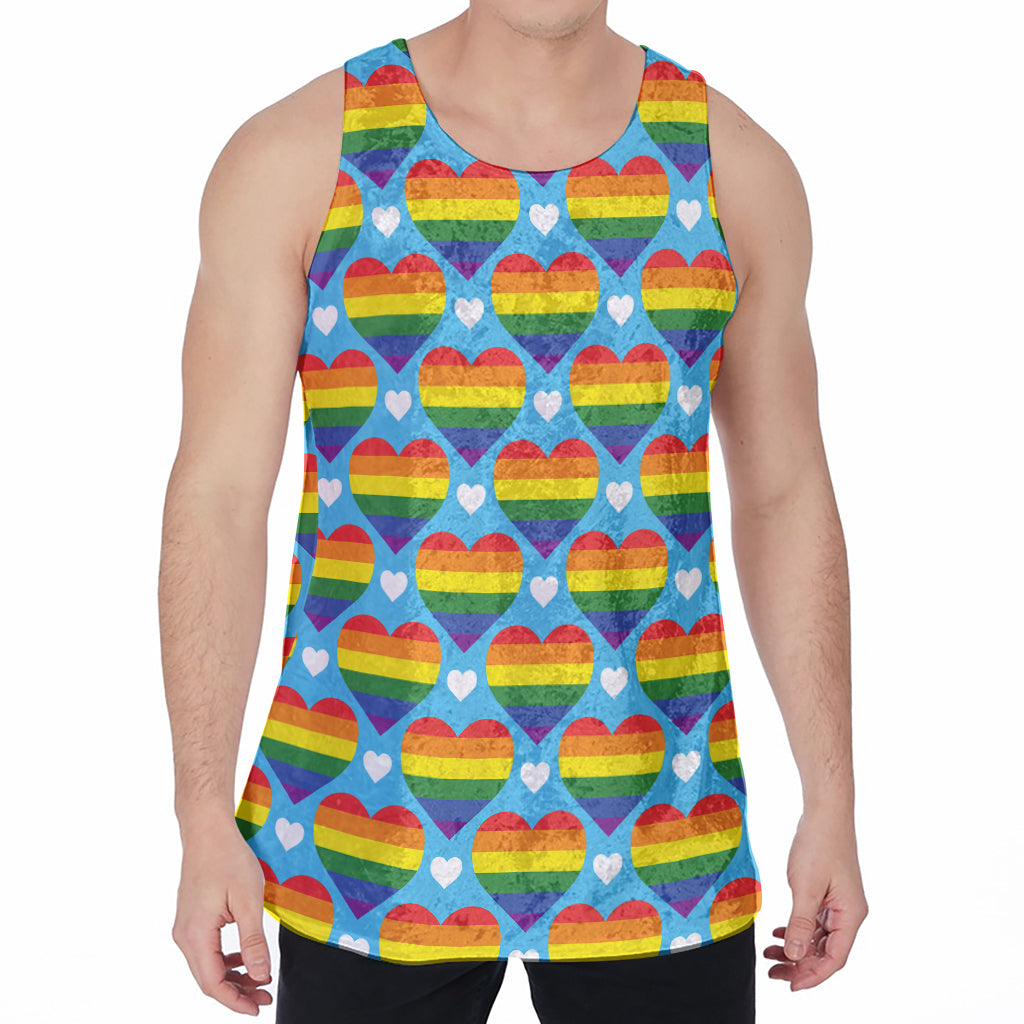 LGBT Pride Rainbow Heart Pattern Print Men's Velvet Tank Top