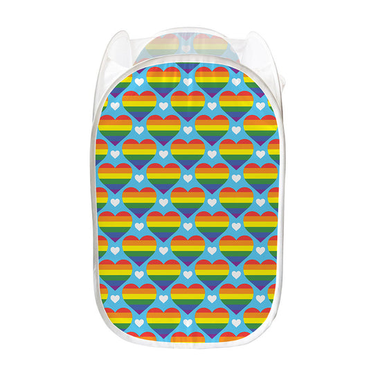 LGBT Pride Rainbow Heart Pattern Print Mesh Laundry Hamper