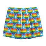 LGBT Pride Rainbow Heart Pattern Print Mesh Shorts