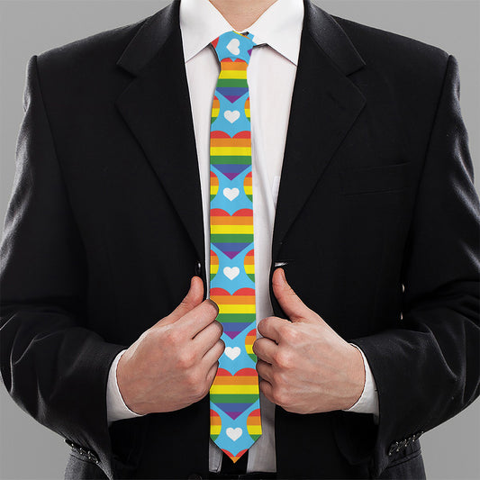LGBT Pride Rainbow Heart Pattern Print Necktie