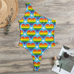 LGBT Pride Rainbow Heart Pattern Print One Shoulder Bodysuit