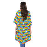 LGBT Pride Rainbow Heart Pattern Print Open Front Beach Cover Up