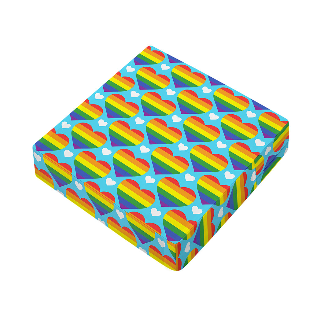LGBT Pride Rainbow Heart Pattern Print Outdoor Seat Cushion Cover