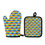 LGBT Pride Rainbow Heart Pattern Print Oven Mitt And Pot Holder Set