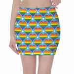 LGBT Pride Rainbow Heart Pattern Print Pencil Mini Skirt