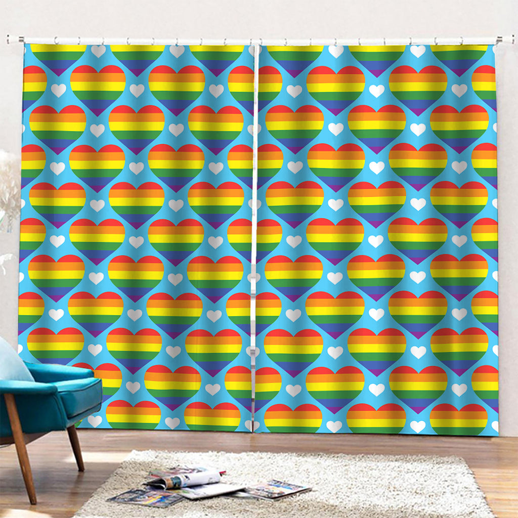 LGBT Pride Rainbow Heart Pattern Print Pencil Pleat Curtains