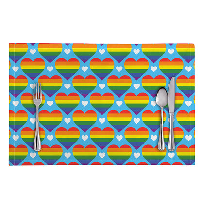 LGBT Pride Rainbow Heart Pattern Print Placemat
