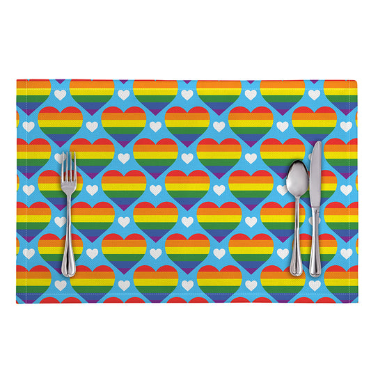 LGBT Pride Rainbow Heart Pattern Print Placemat