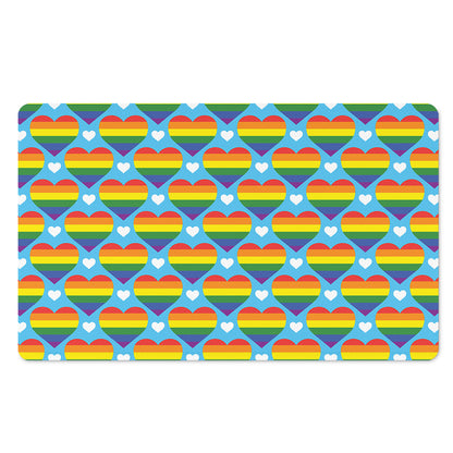 LGBT Pride Rainbow Heart Pattern Print Polyester Doormat