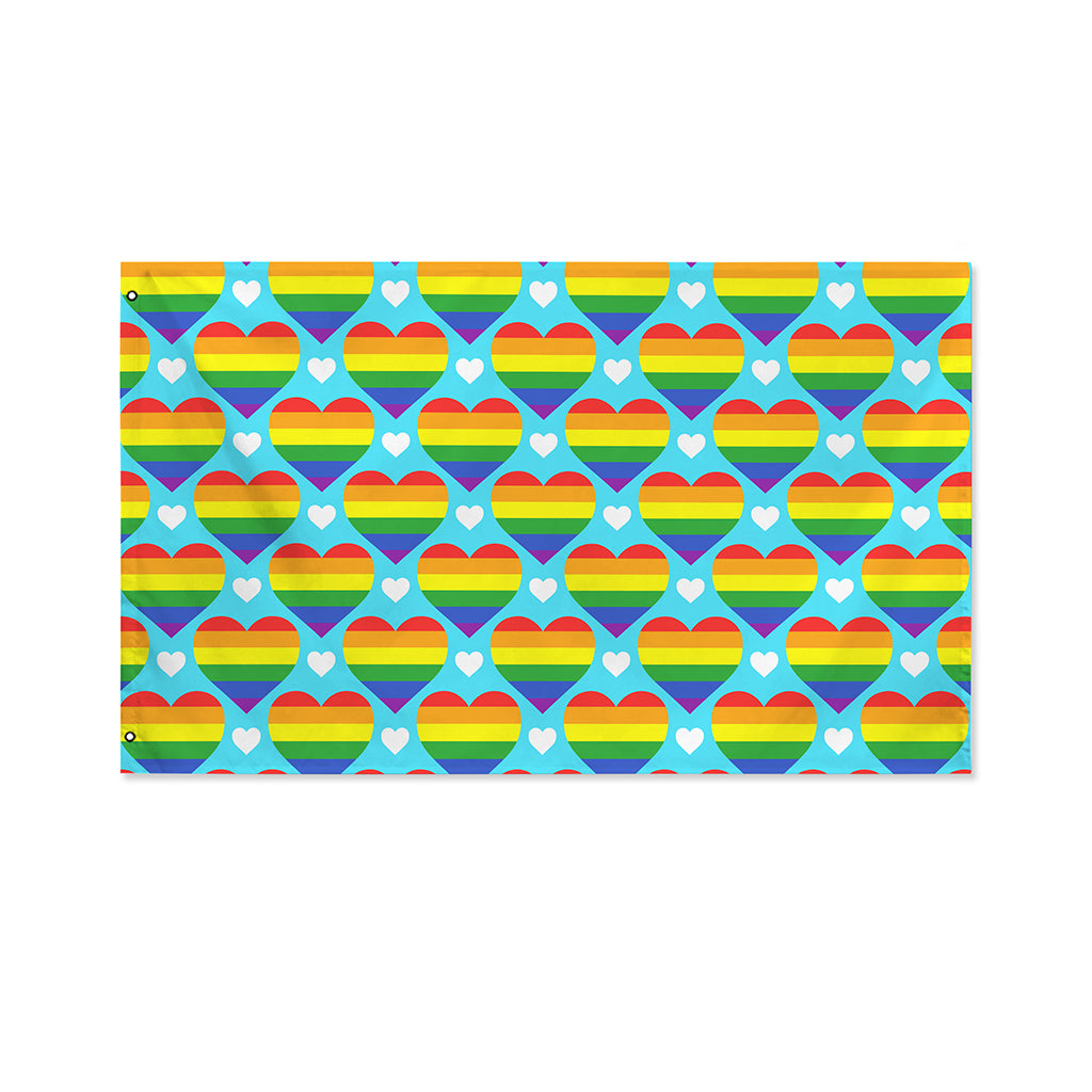 LGBT Pride Rainbow Heart Pattern Print Polyester Flag