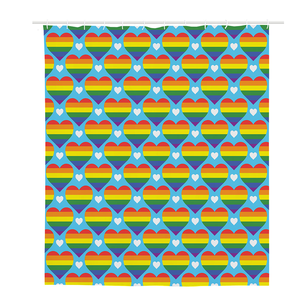 LGBT Pride Rainbow Heart Pattern Print Polyester Shower Curtain