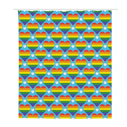 LGBT Pride Rainbow Heart Pattern Print Polyester Shower Curtain