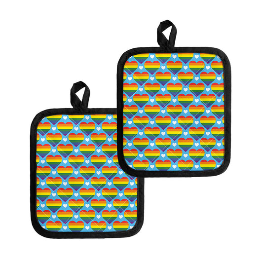 LGBT Pride Rainbow Heart Pattern Print Pot Holders