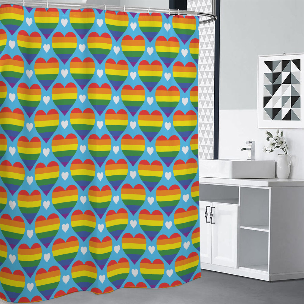 LGBT Pride Rainbow Heart Pattern Print Premium Shower Curtain