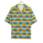 LGBT Pride Rainbow Heart Pattern Print Rayon Hawaiian Shirt