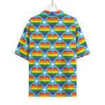 LGBT Pride Rainbow Heart Pattern Print Rayon Hawaiian Shirt