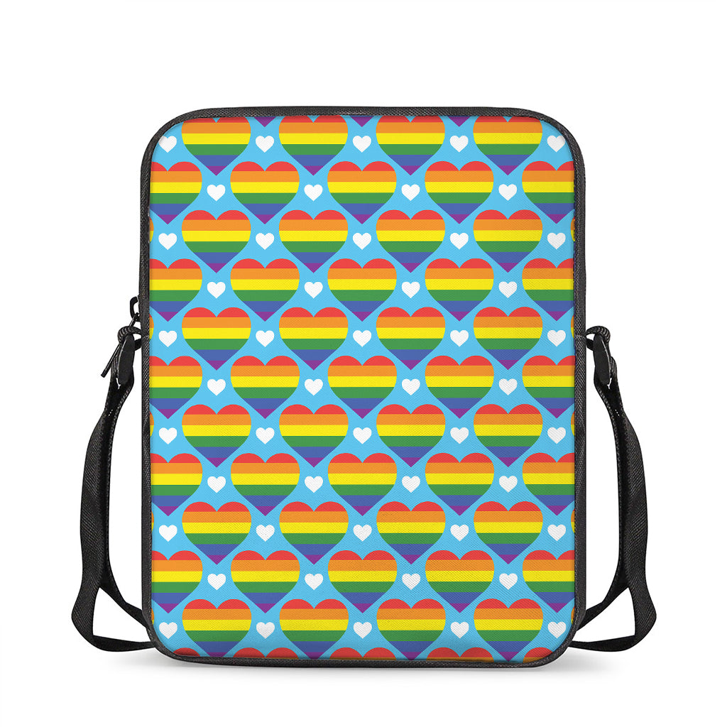 LGBT Pride Rainbow Heart Pattern Print Rectangular Crossbody Bag