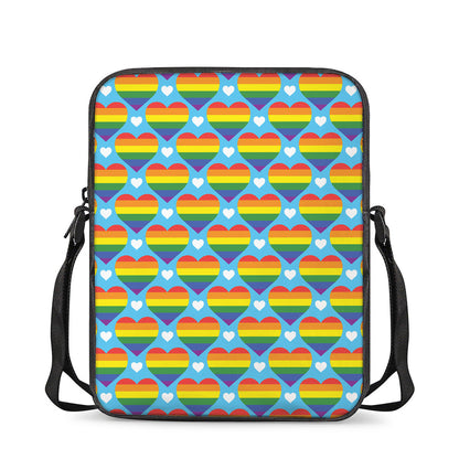 LGBT Pride Rainbow Heart Pattern Print Rectangular Crossbody Bag