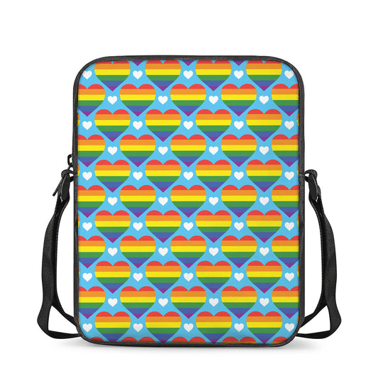 LGBT Pride Rainbow Heart Pattern Print Rectangular Crossbody Bag