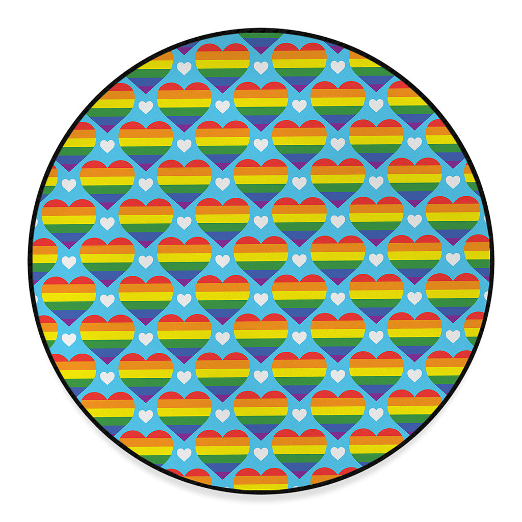 LGBT Pride Rainbow Heart Pattern Print Round Floor Mat