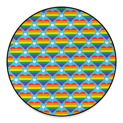 LGBT Pride Rainbow Heart Pattern Print Round Floor Mat
