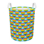 LGBT Pride Rainbow Heart Pattern Print Round Laundry Basket