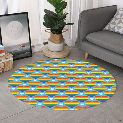 LGBT Pride Rainbow Heart Pattern Print Round Rug