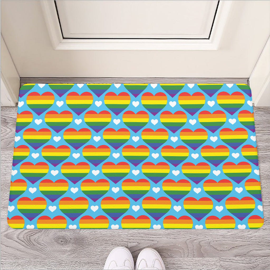 LGBT Pride Rainbow Heart Pattern Print Rubber Doormat