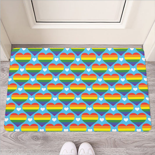 LGBT Pride Rainbow Heart Pattern Print Rubber Doormat