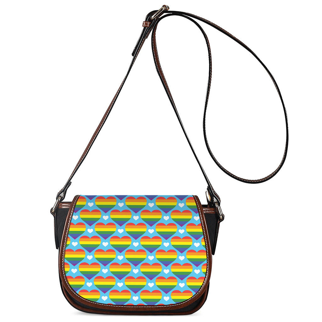 LGBT Pride Rainbow Heart Pattern Print Saddle Bag