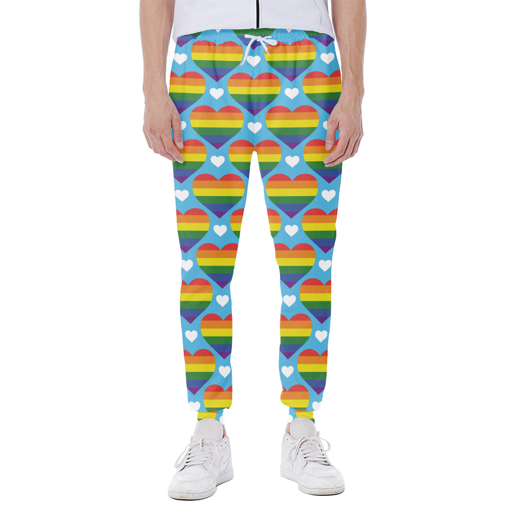 LGBT Pride Rainbow Heart Pattern Print Scuba Joggers