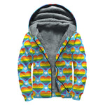 LGBT Pride Rainbow Heart Pattern Print Sherpa Lined Zip Up Hoodie