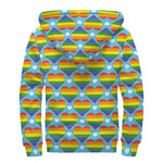 LGBT Pride Rainbow Heart Pattern Print Sherpa Lined Zip Up Hoodie