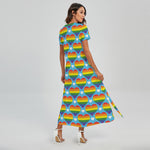 LGBT Pride Rainbow Heart Pattern Print Short Sleeve Maxi Dress