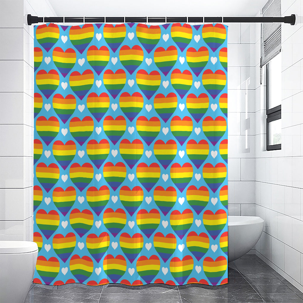 LGBT Pride Rainbow Heart Pattern Print Shower Curtain