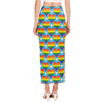 LGBT Pride Rainbow Heart Pattern Print Side Slit Maxi Skirt