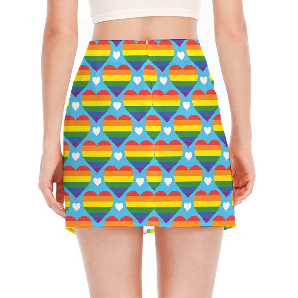 LGBT Pride Rainbow Heart Pattern Print Side Slit Mini Skirt