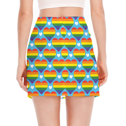 LGBT Pride Rainbow Heart Pattern Print Side Slit Mini Skirt