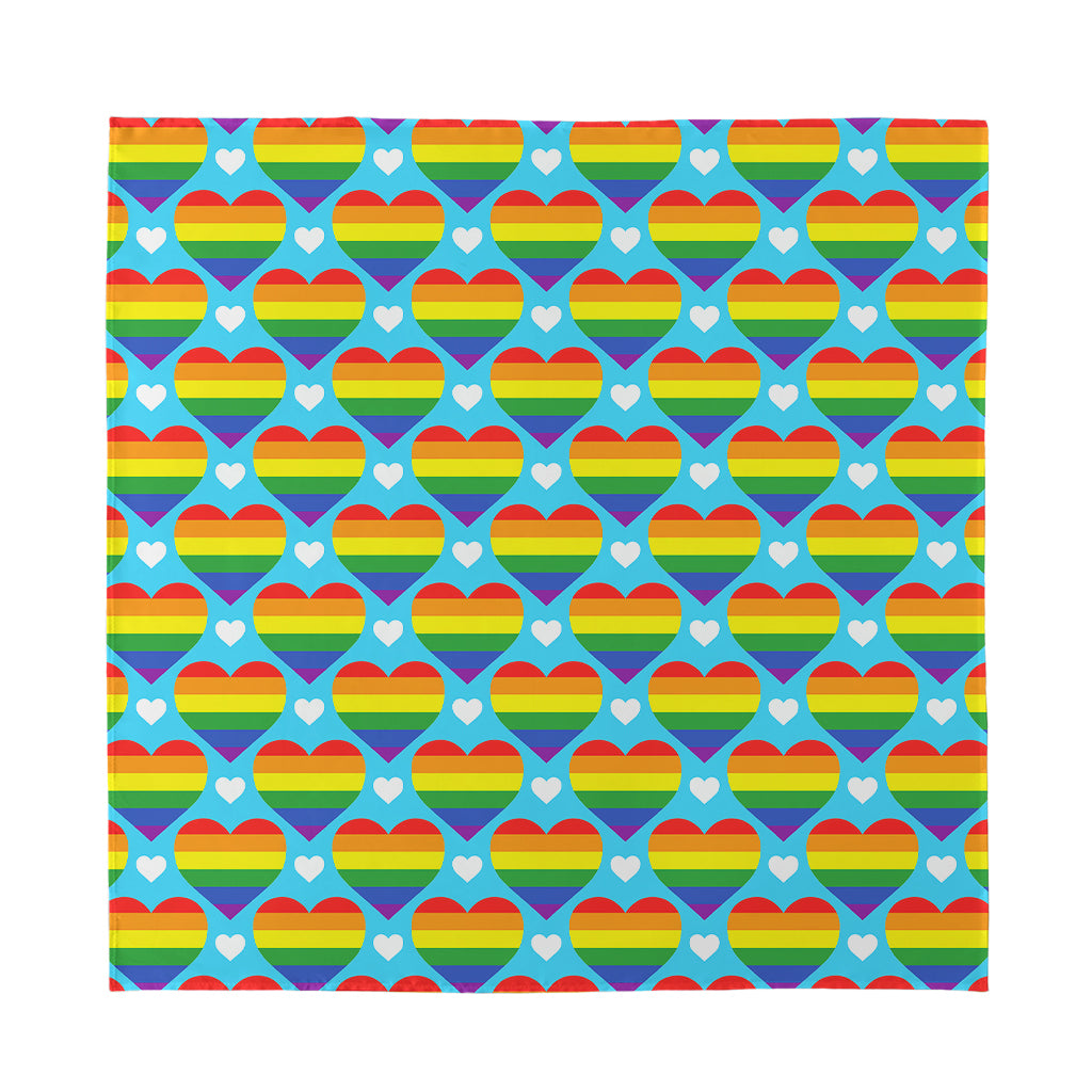 LGBT Pride Rainbow Heart Pattern Print Silk Bandana