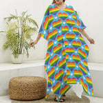 LGBT Pride Rainbow Heart Pattern Print Silk V-Neck Kaftan Dress