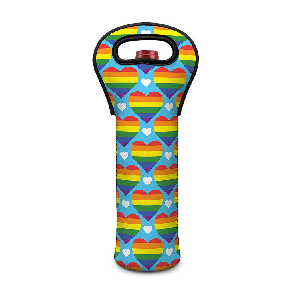 LGBT Pride Rainbow Heart Pattern Print Single Neoprene Wine Tote