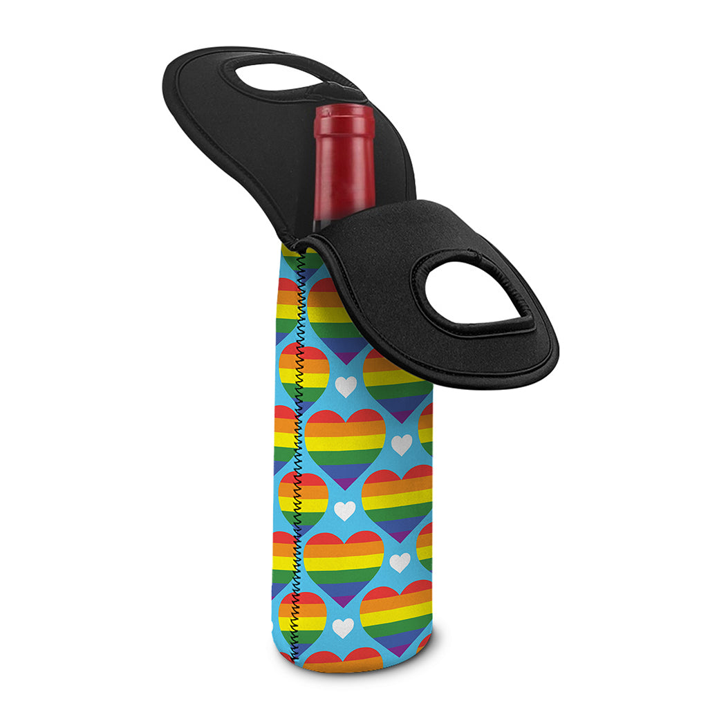 LGBT Pride Rainbow Heart Pattern Print Single Neoprene Wine Tote