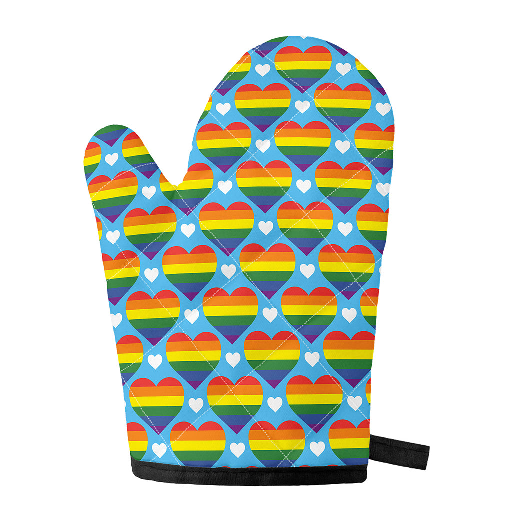 LGBT Pride Rainbow Heart Pattern Print Single Oven Mitt