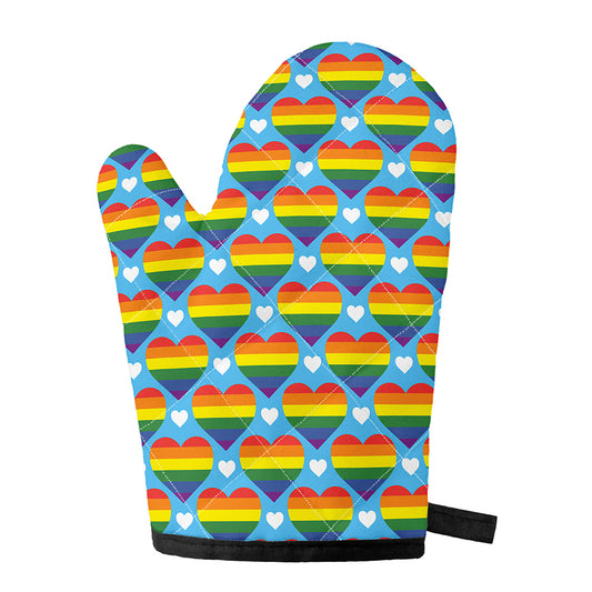 LGBT Pride Rainbow Heart Pattern Print Single Oven Mitt