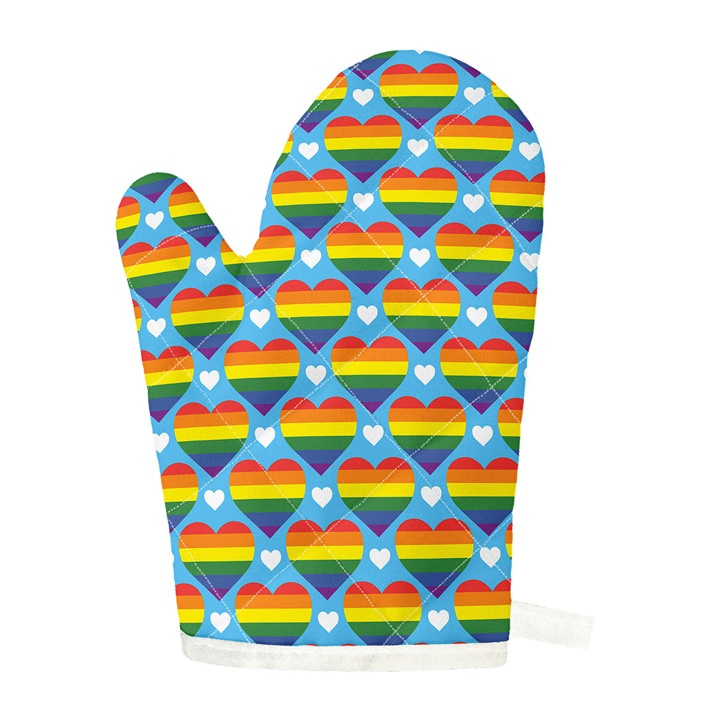 LGBT Pride Rainbow Heart Pattern Print Single Oven Mitt