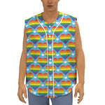LGBT Pride Rainbow Heart Pattern Print Sleeveless Baseball Jersey