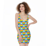 LGBT Pride Rainbow Heart Pattern Print Sleeveless Bodycon Dress