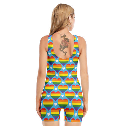 LGBT Pride Rainbow Heart Pattern Print Sleeveless One Piece Swimsuit