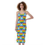 LGBT Pride Rainbow Heart Pattern Print Slim Fit Midi Cami Dress
